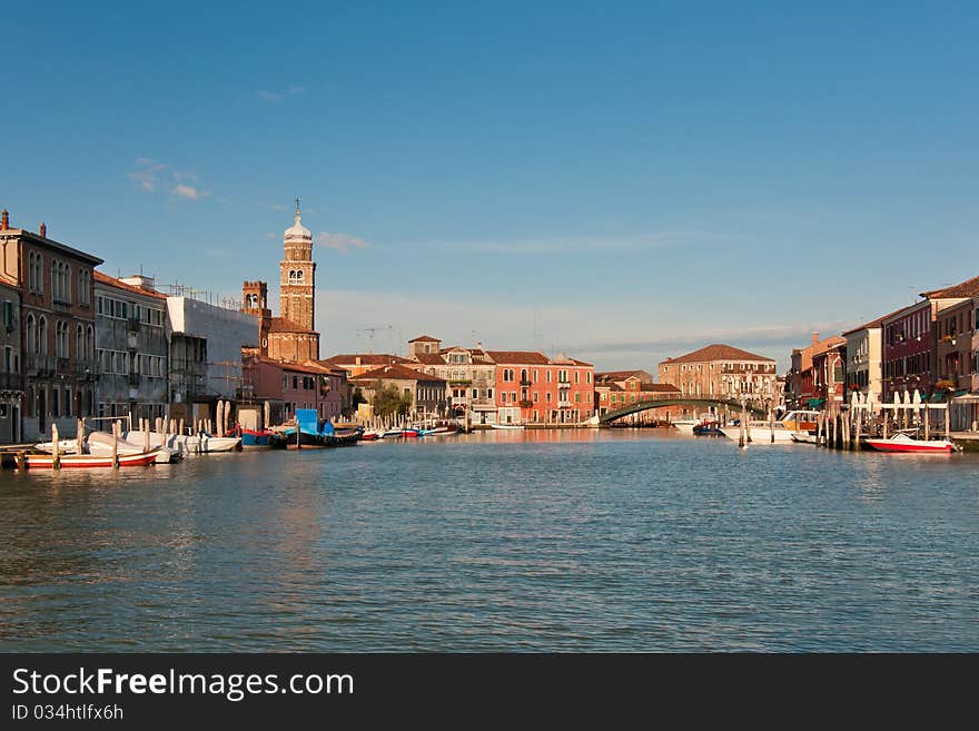 Central canal in Murano island near Venice, Italy. Central canal in Murano island near Venice, Italy