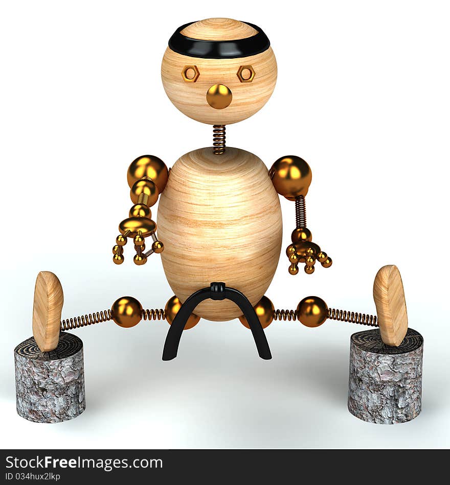 Karate wood man 3d rendered