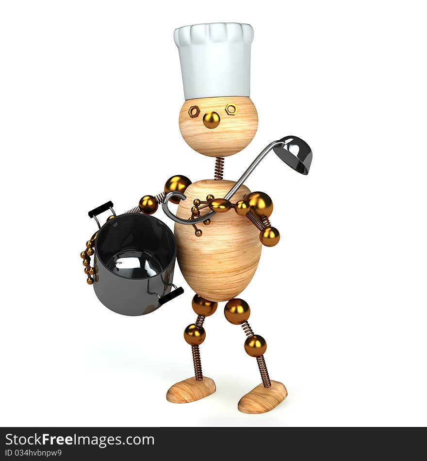 Wood man cook 3d rendered