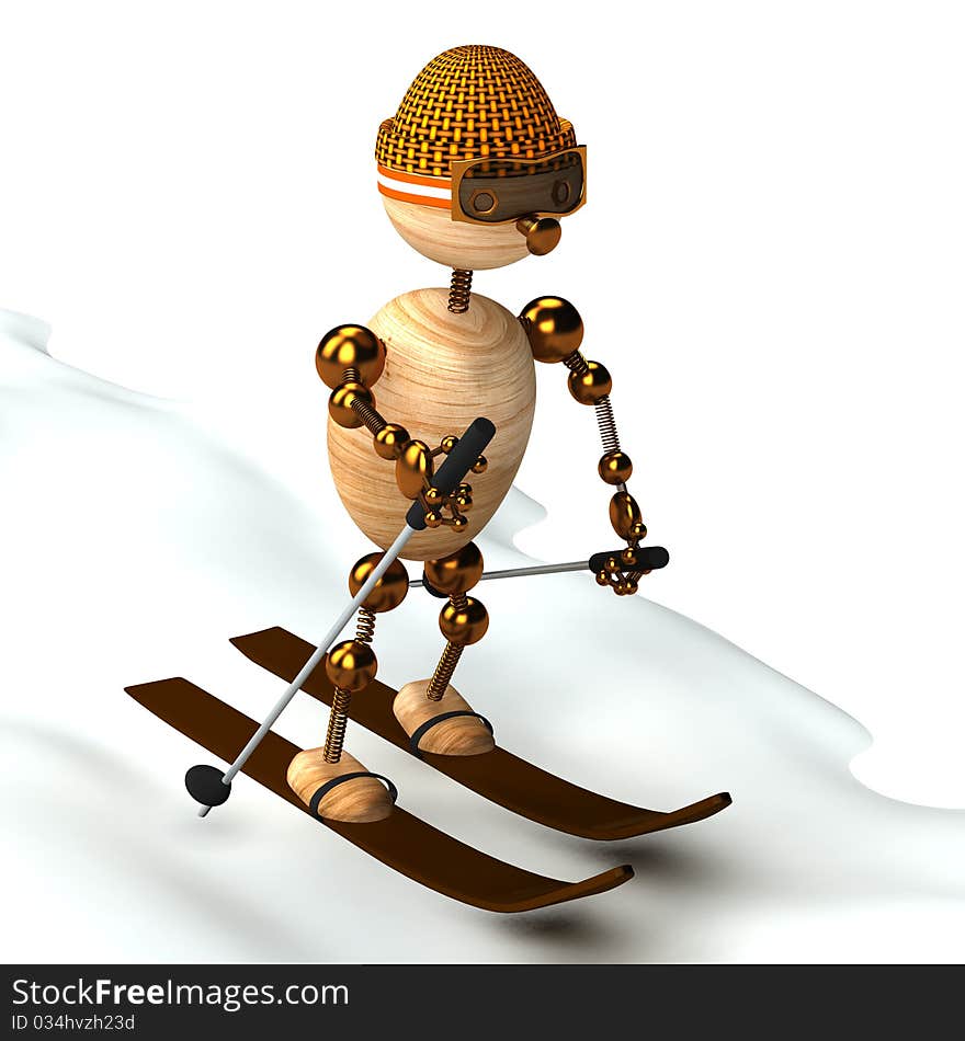 Wood man skiing down a slope for web