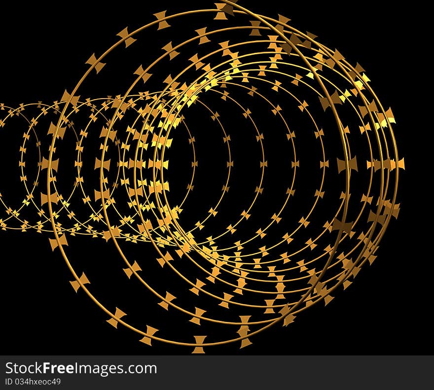 Gold barbed wire 3d rendered