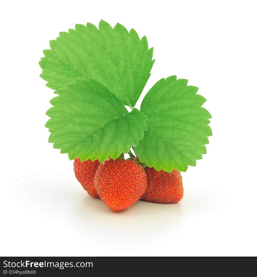 Strawberry with leafs isolated on white