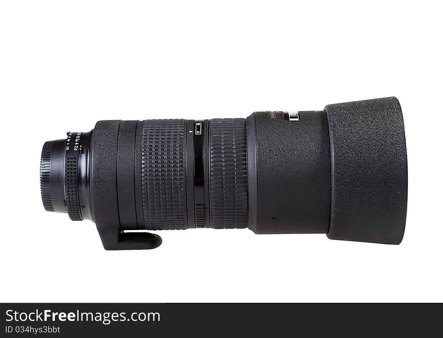 Telephoto lens, 80-200 mm, f/2.8 on white background.