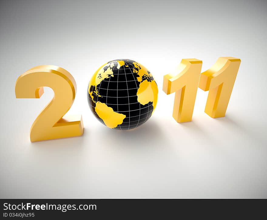 New year 2011 illustration with 3d globe. New year 2011 illustration with 3d globe