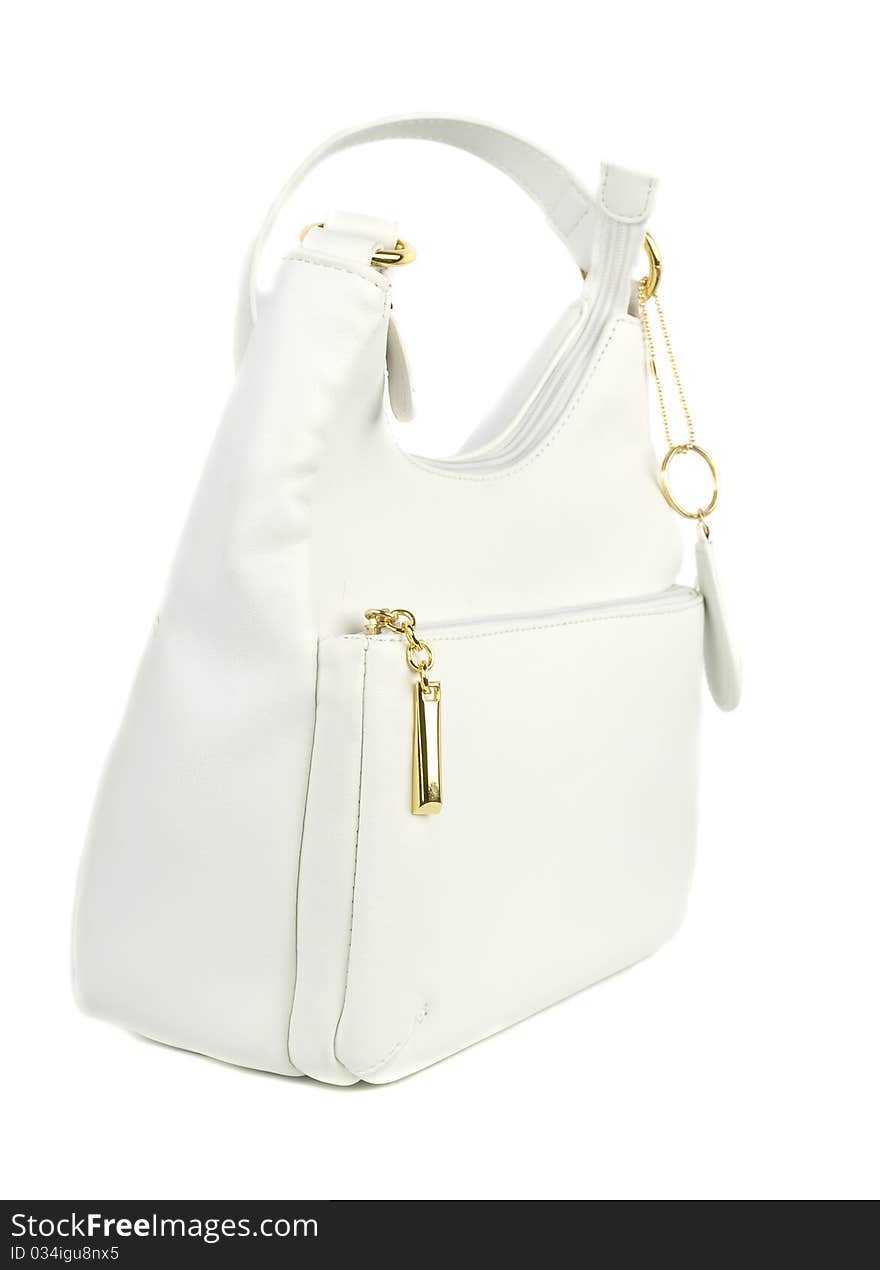 White leather bag on a white background