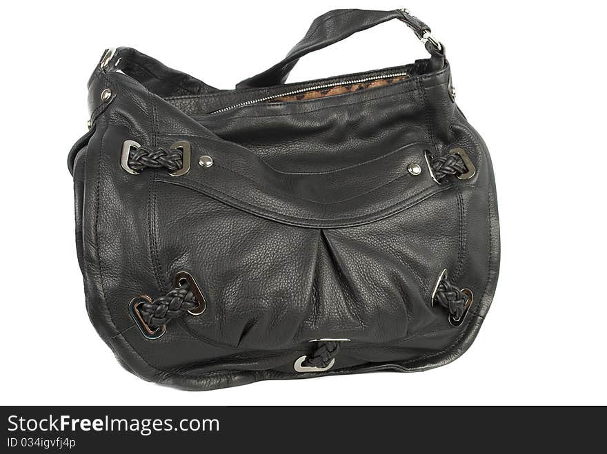 Black leather handbag