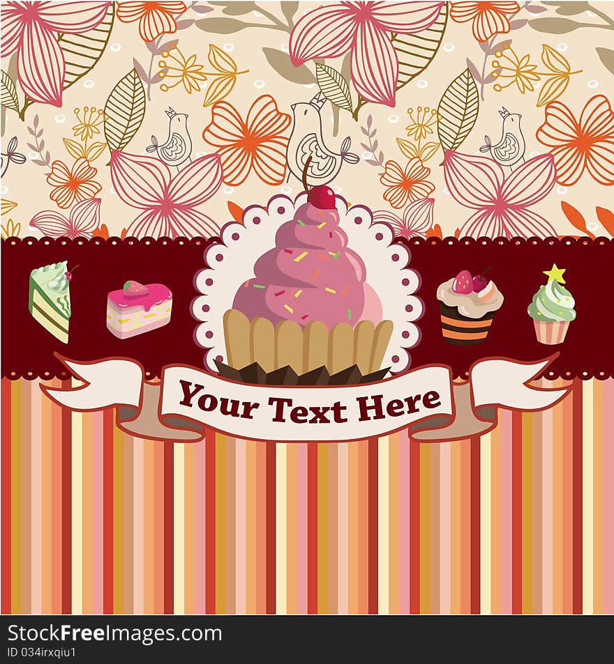 Cartoon cake card ,vector drawing