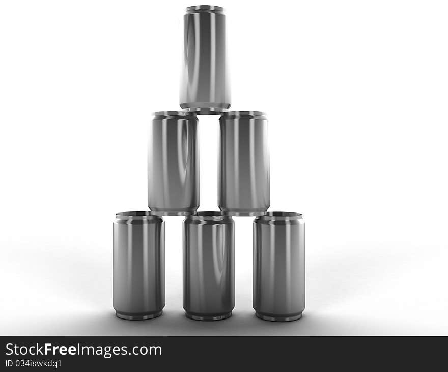 Six empty cans on a white background №1. Six empty cans on a white background №1