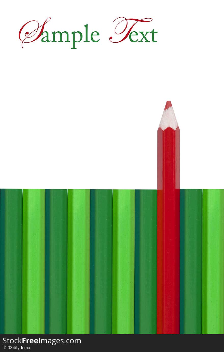 Red Colored Pencil Out Standing from Green