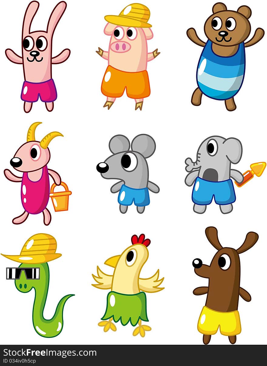 Cartoon summer animal icon ,vector drawing