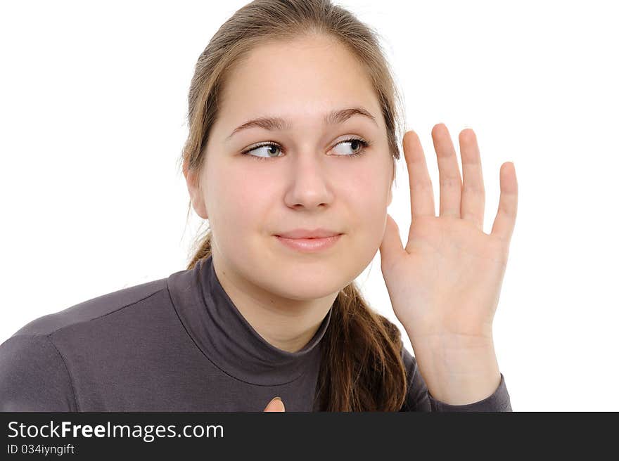 Picture of young woman listening gossip