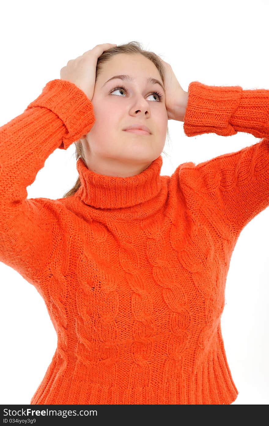 Young woman with  its hands covering his ears not to hear noise. Young woman with  its hands covering his ears not to hear noise.