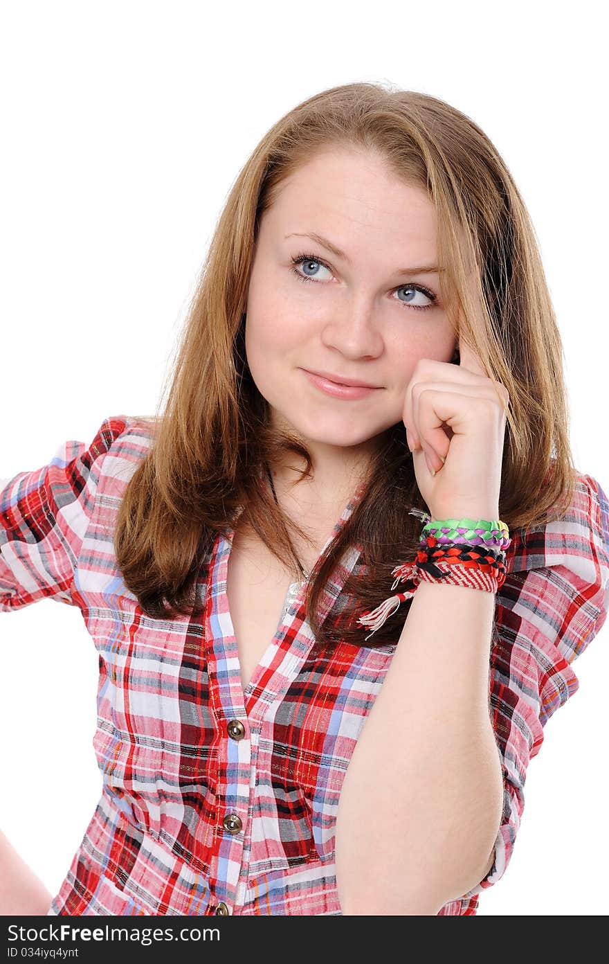 Thinking girl  isolated over white background