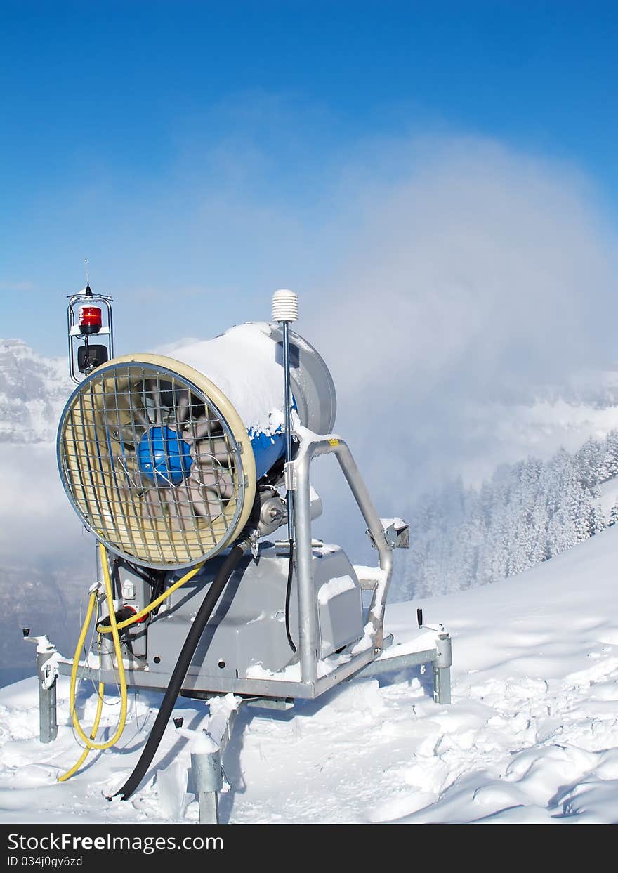 Snow cannon in the swiss alps. Snow cannon in the swiss alps