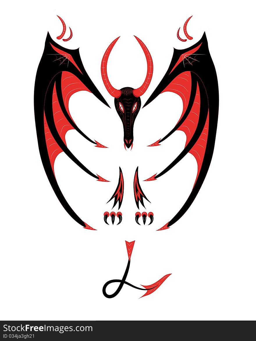 Red black dragon on a white background. Illustration.Vector.