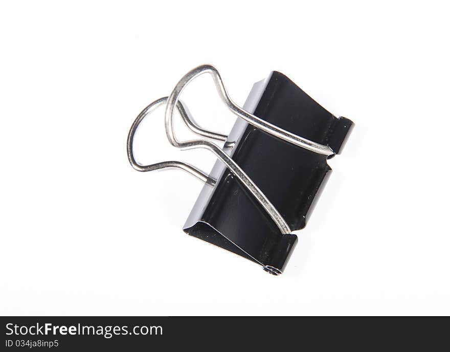 A black metal paperclips on white background