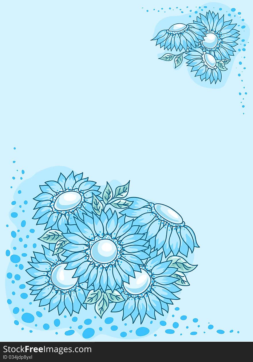 The blue flowers card. Vector design.