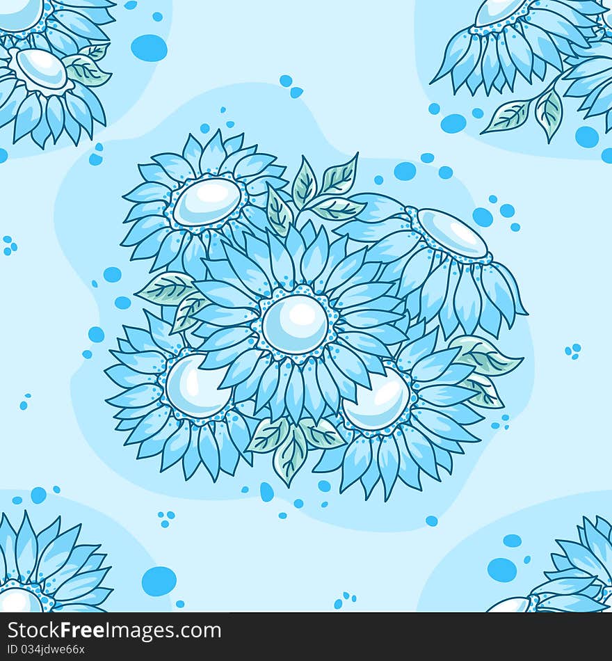 Seamless pattern blue flowers bouquet. Vector background.