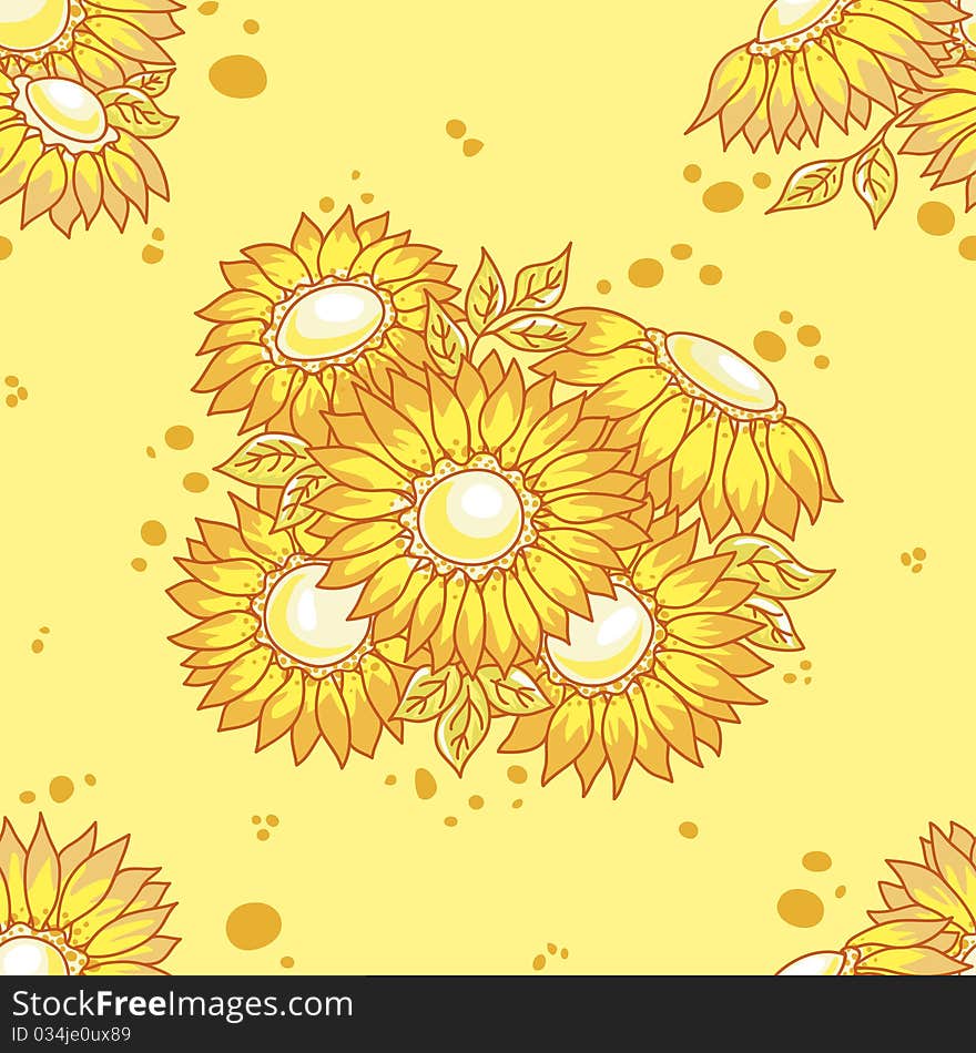 Seamless pattern yellow flowers bouquet. Vector background.