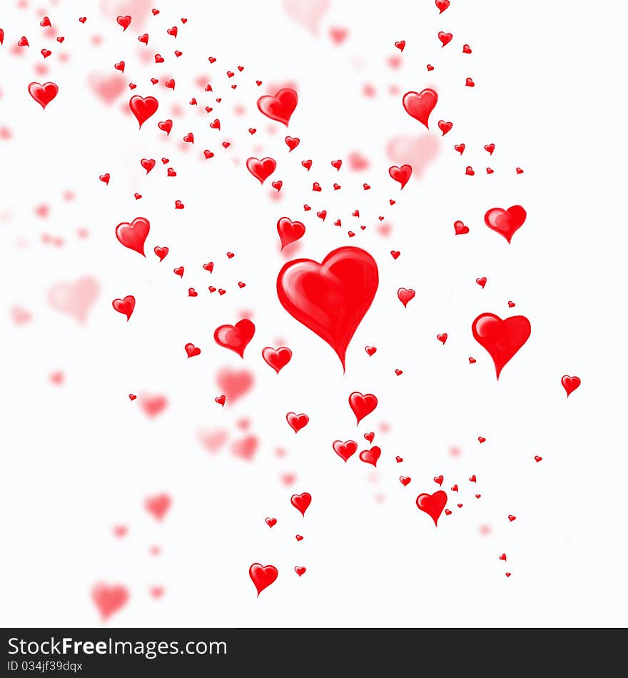 Red hearts on white background