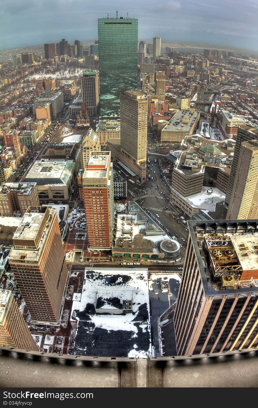 Boston in Massachusetts in the winter season as seeen by a fisheye lens.