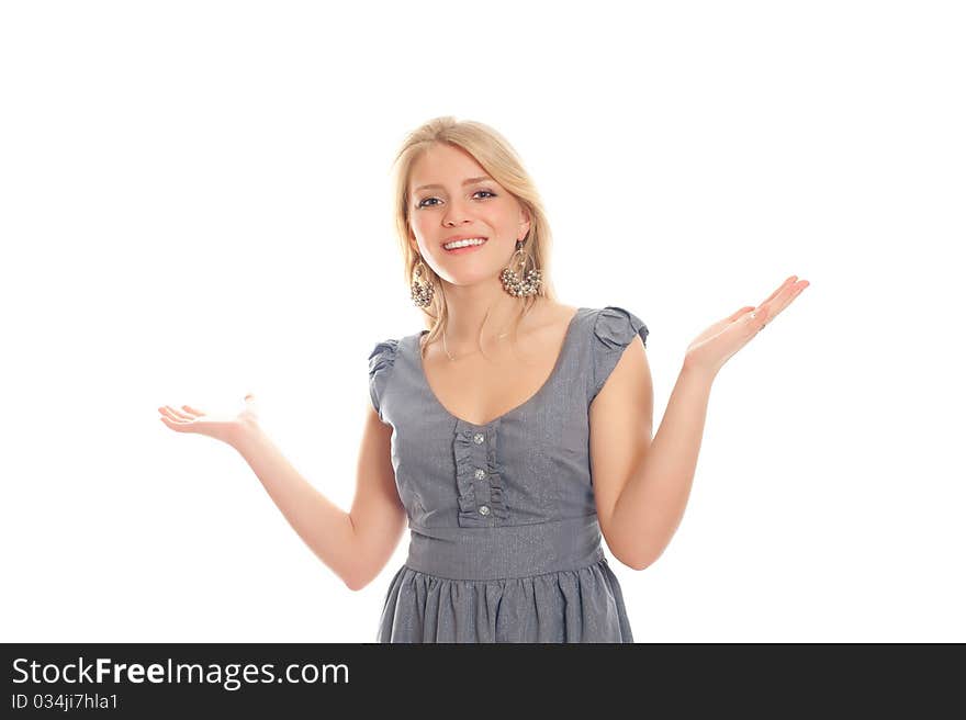 Isolated portrait shot of a beautiful caucasian woman. Happy and smiling