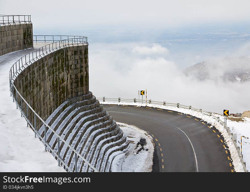 Mountain road near Lagoa Comprida Dam in Portugal