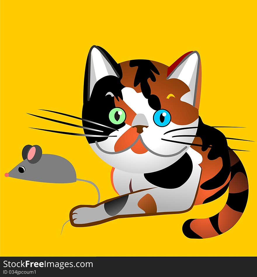 vector British cat tortoiseshell caught the mouse