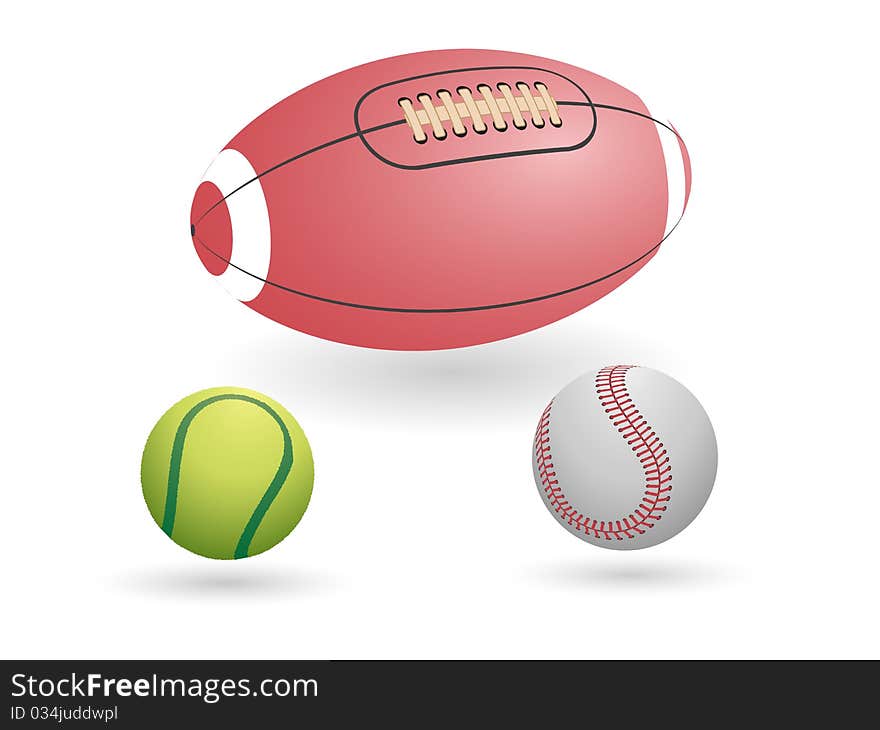 Vector sport ball set - tennis, baseball and American football balls