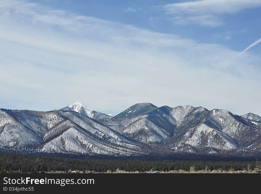 Snow covered mountain range landscrape