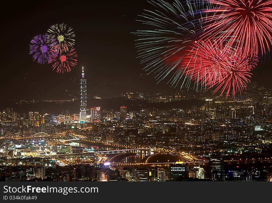 Fireworks of Taipei city in Taiwan