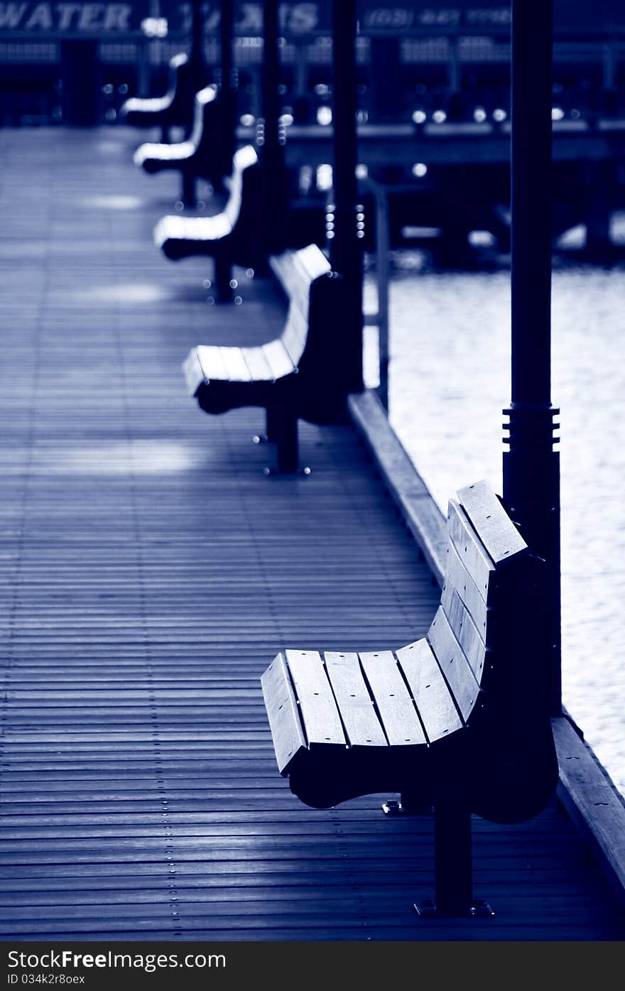 Series of Benches set on a harbour side