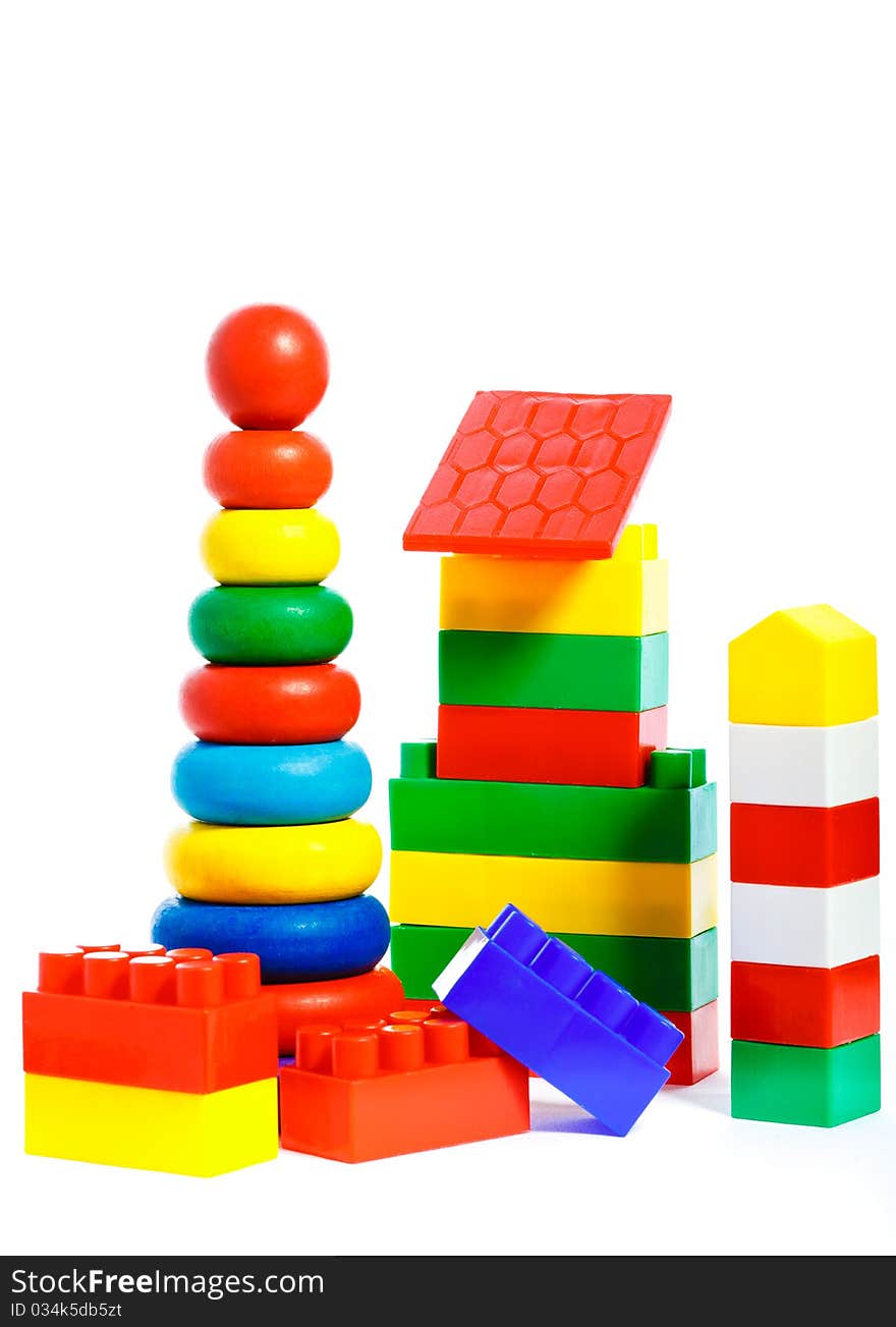 Colorful plastic toys and bricks