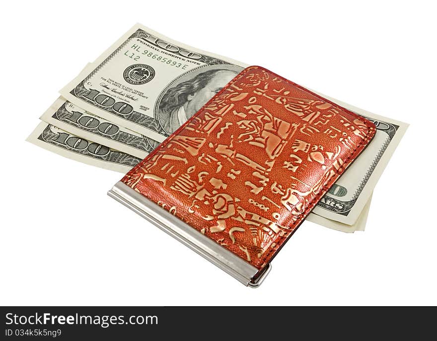 Bank-note and purse on a white background