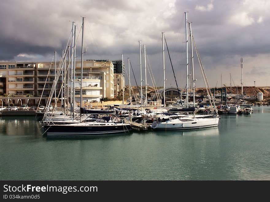 Yachts anchored at the marina