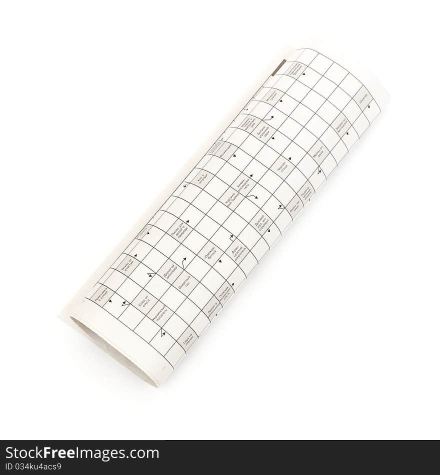 Rolled up newspaper isolated on white background