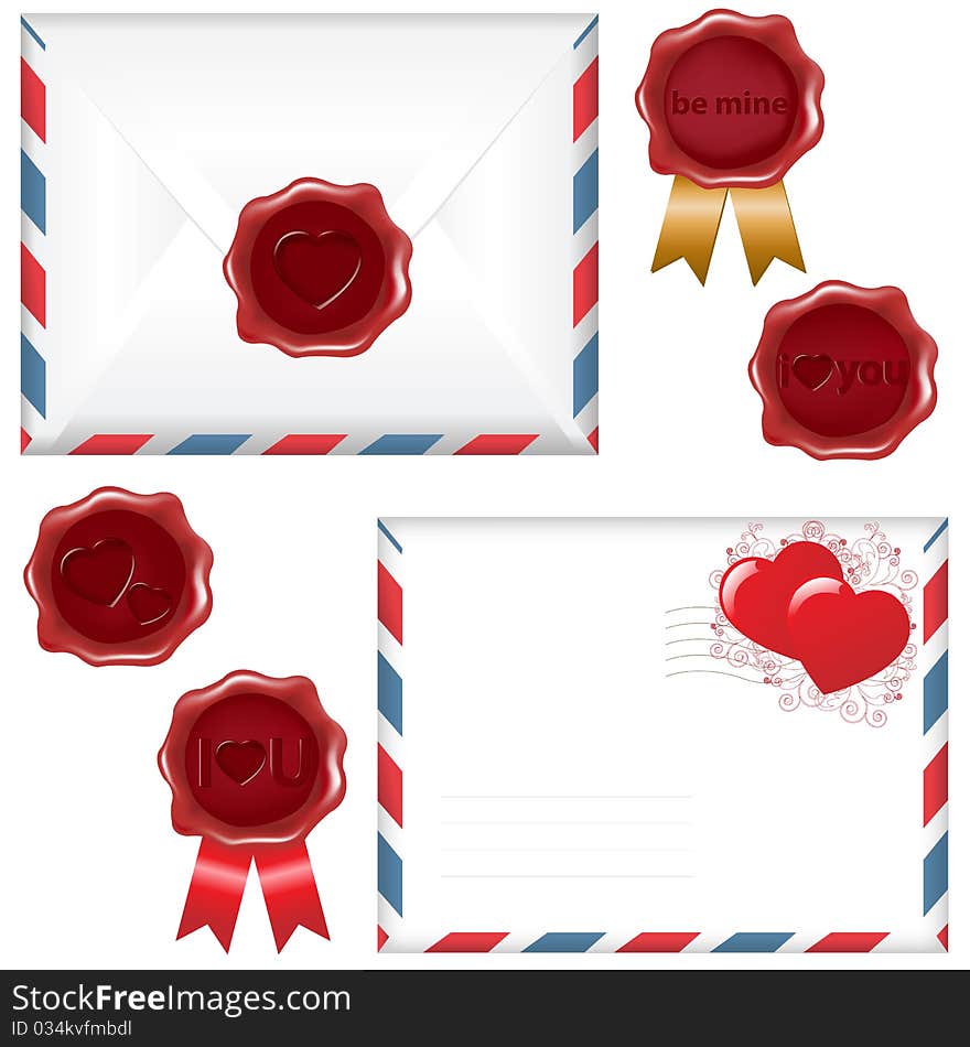 2 Envelope With A Wax Seal, Isolated On White Background, Vector Illustration. 2 Envelope With A Wax Seal, Isolated On White Background, Vector Illustration