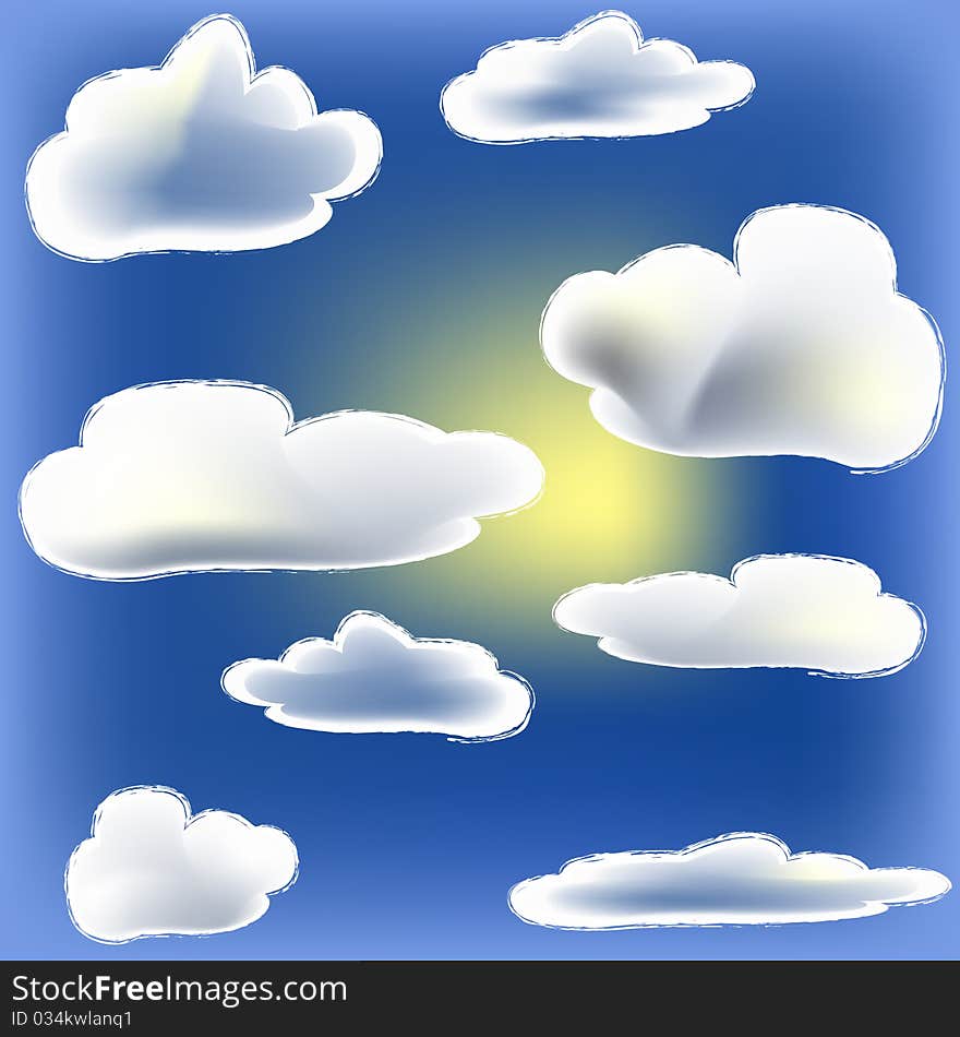 Sun peeking round a cloud. on blue sky. Sun peeking round a cloud. on blue sky