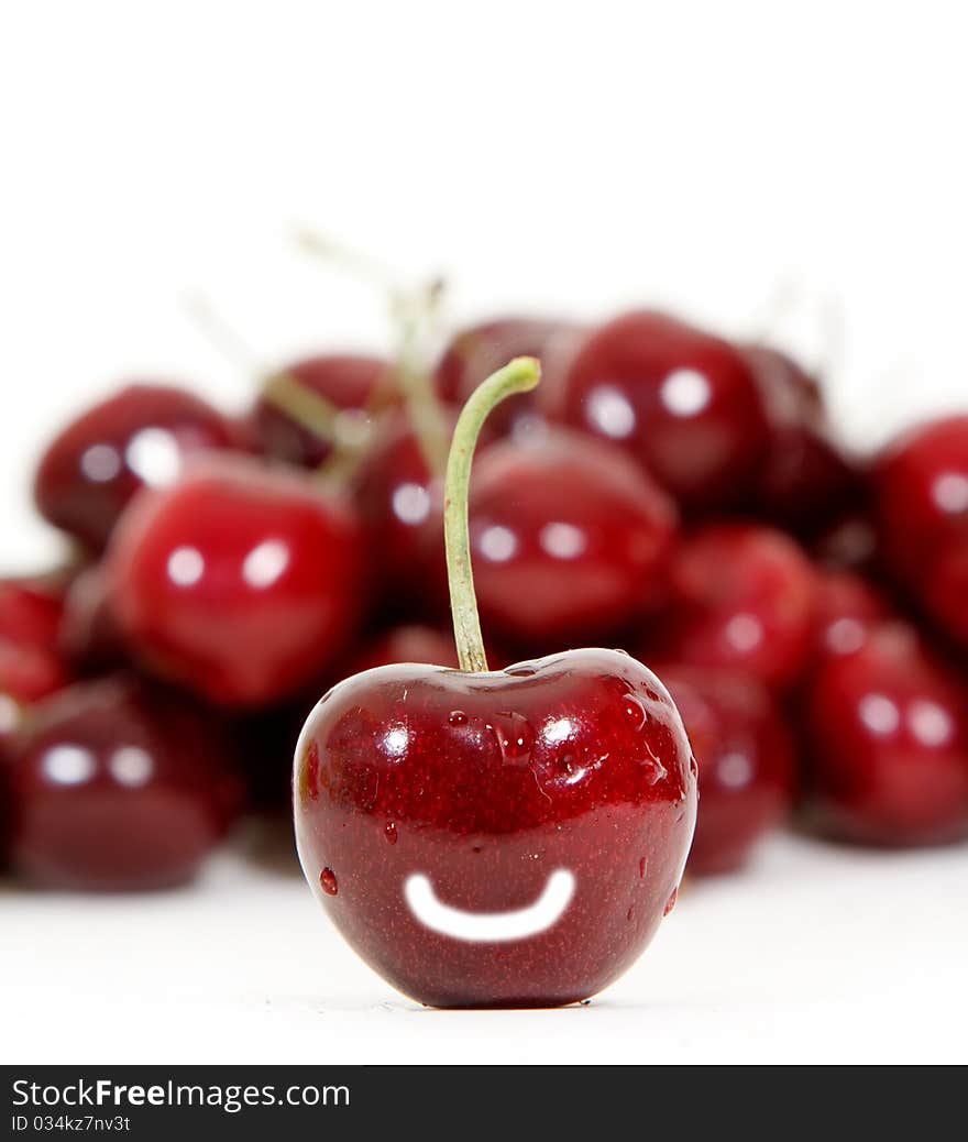 Fresh red cherry isolated on white background