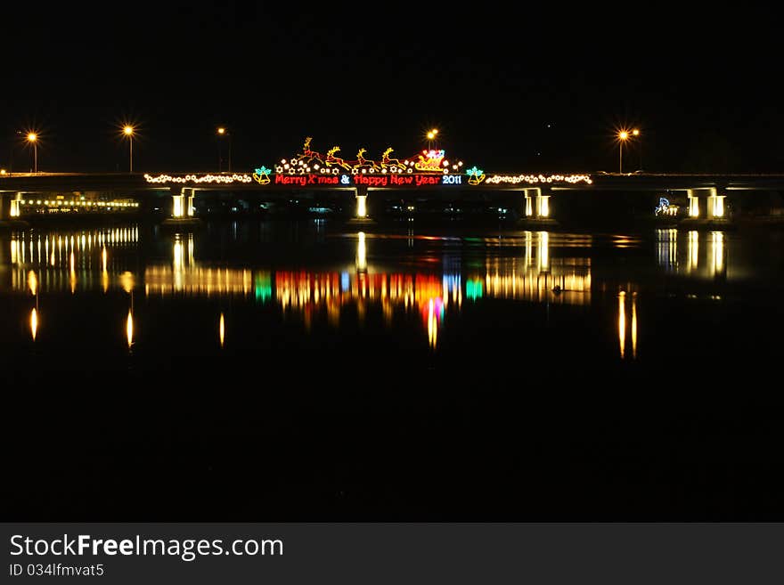 Lighting decoration boat in the river.