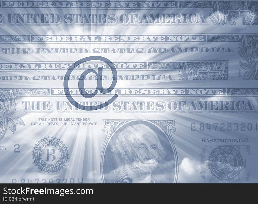 US Dollar bills faded overlaid with email symbol. US Dollar bills faded overlaid with email symbol