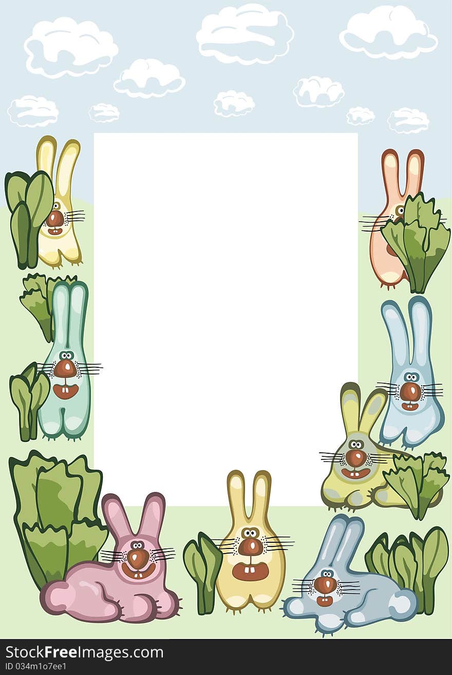 Photo or message frame with hares. Vector illustration