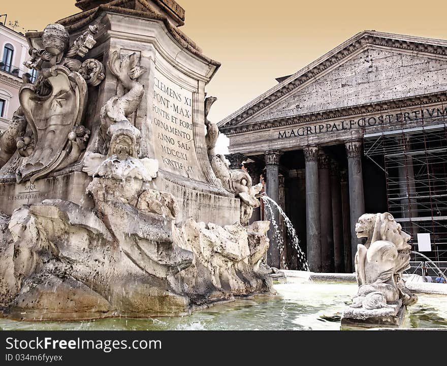 Pantheon with Fountain in Rome