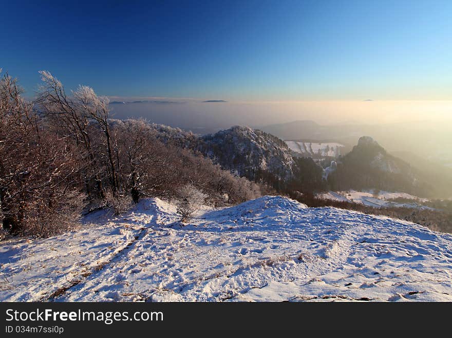 Winter sunset in the mountain