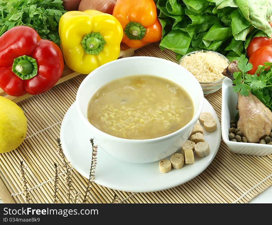 Bowl of chicken and rice soup