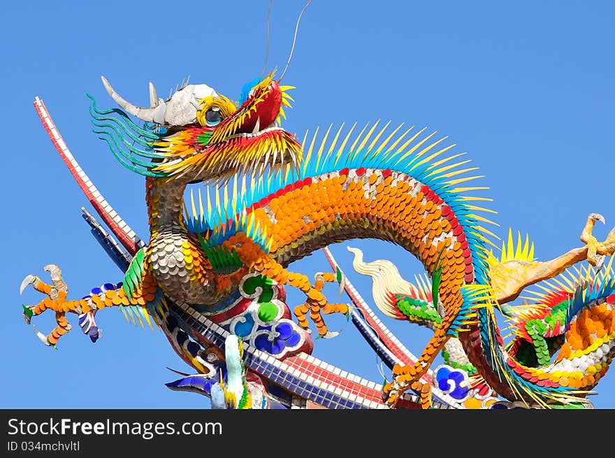 A chinese dragon on the roof