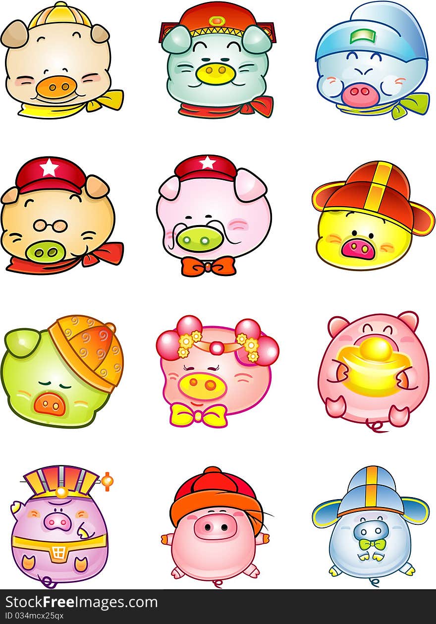 Cute Icon Chinese Pig