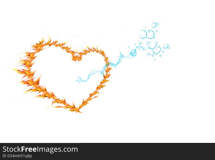 Fiery congratulatory heart and water arrow on a white background