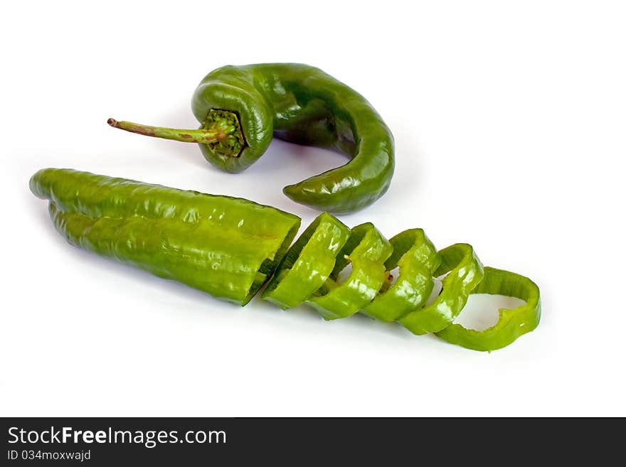 Fresh ripe green pepper in isolated on whitw background