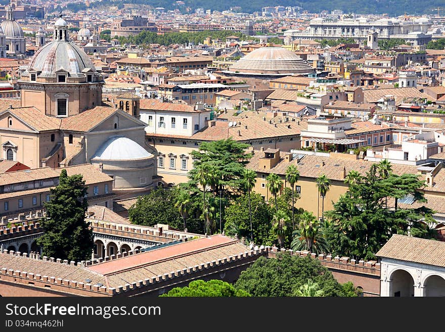 View of panorama Rome, Italy, skyline from Vittorio Emanuele, Piazza Venezia